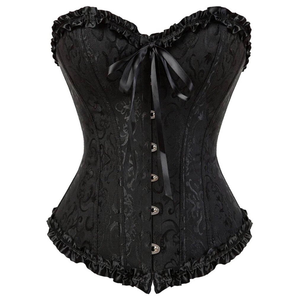 Black corset with ruffle trim